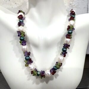 Statement Baroque Freshwater Pearl With Tumbled Amethyst Sterling Silver Clasp